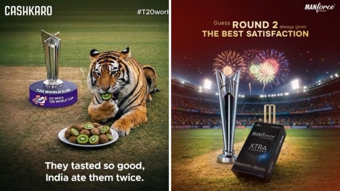 (Left) Indian cashback and coupon platform, CashKaro, shared a poster of a Bengal tiger eating kiwis. The condom manufacturer, Manforce, posted an ad claiming “Round 2 Always Gives the Best Satisfaction” | Source: Instagram | cashkaro | manforceindia
