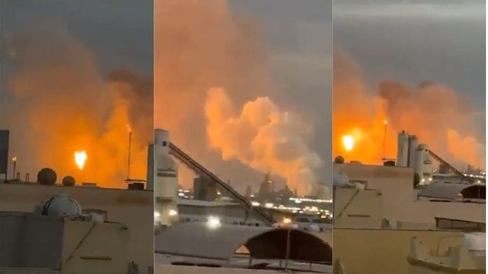 Stills from purported video of fire at oil refinery in Bahrain | X@BRICSinfo