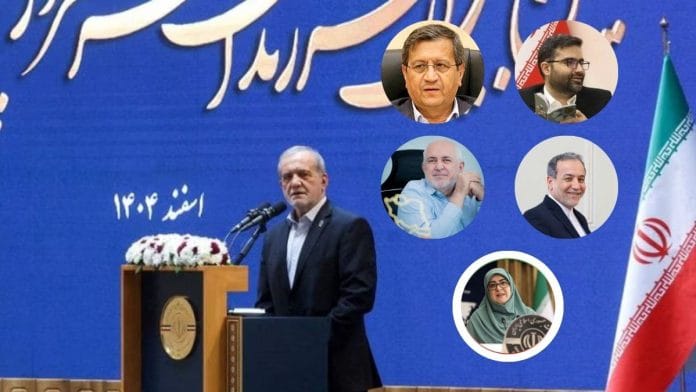 File photo of Iran Masoud Pezeshkian with some of the key faces from the network of officials helping steer the country's government through war, sanctions and mounting regional tensions | X