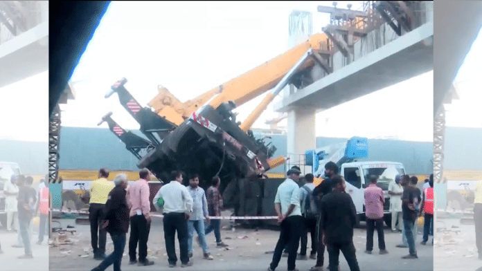 Heavy beam falls at BKC metro site in Mumbai as crane topples, no casualties reported so far | Screengrab from X/@ANI