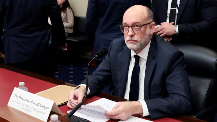 Office of Management and Budget (OMB) Director Russell Vought appears before House Budget Committee hearing on the Trump administration's 2027 budget request, on Capitol Hill in Washington, D.C., U.S., April 15, 2026. | REUTERS/Evelyn Hockstein