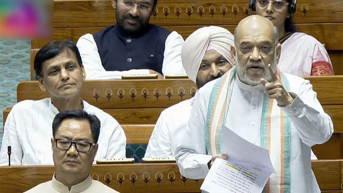 Union Home Minister Amit Shah speaks in Lok Sabha during the budget session of Parliament, in New Delhi on Monday. | Sansad TV/ANI Video Grab