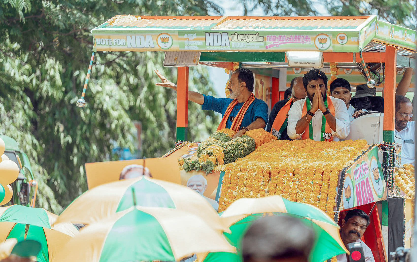 BJP leader K. Annamalai during an election campaign in support of C. Raghunath from the Kannur constituency in Kerala, on Friday. (@annamalai_k)