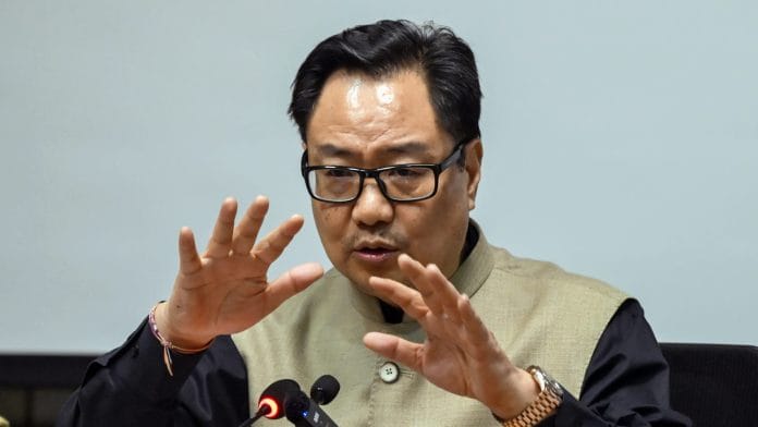 Union Minister Kiren Rijiju addresses a press conference at Parliament Library building in Parliament premises, in New Delhi on Saturday. | ANI Photo/Jitender Gupta