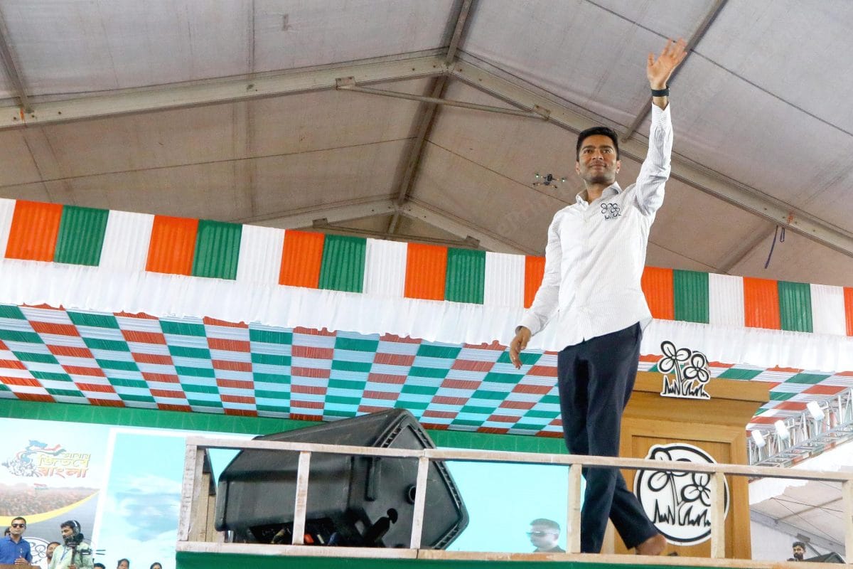 All India Trinamool Congress General Secretary and MP Abhishek Banerjee waves to the crowd | Praveen Jain | ThePrint