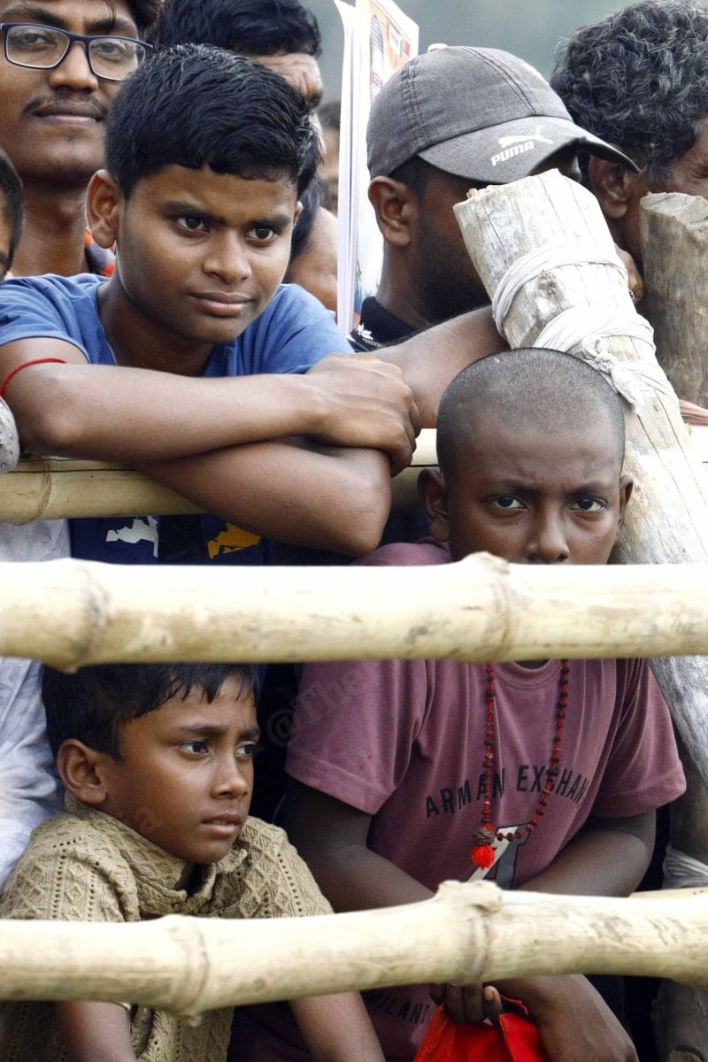 children watching helicopter while Abhishek Banerjee arrives to address his rally at Kanthi in east Medinipur, West Bengal | Praveen Jain | ThePrint