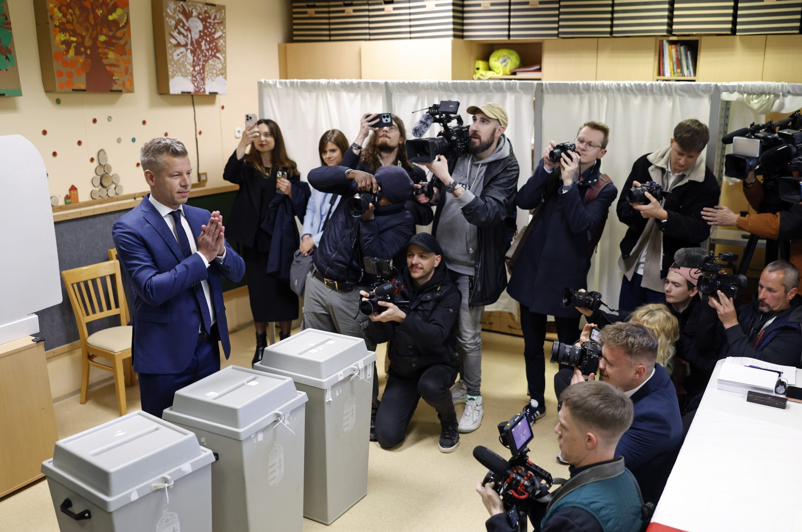 Peter Magyar ahead of casting his ballot in Budapest, on April 12. | Photographer: Akos Stiller/Bloomberg