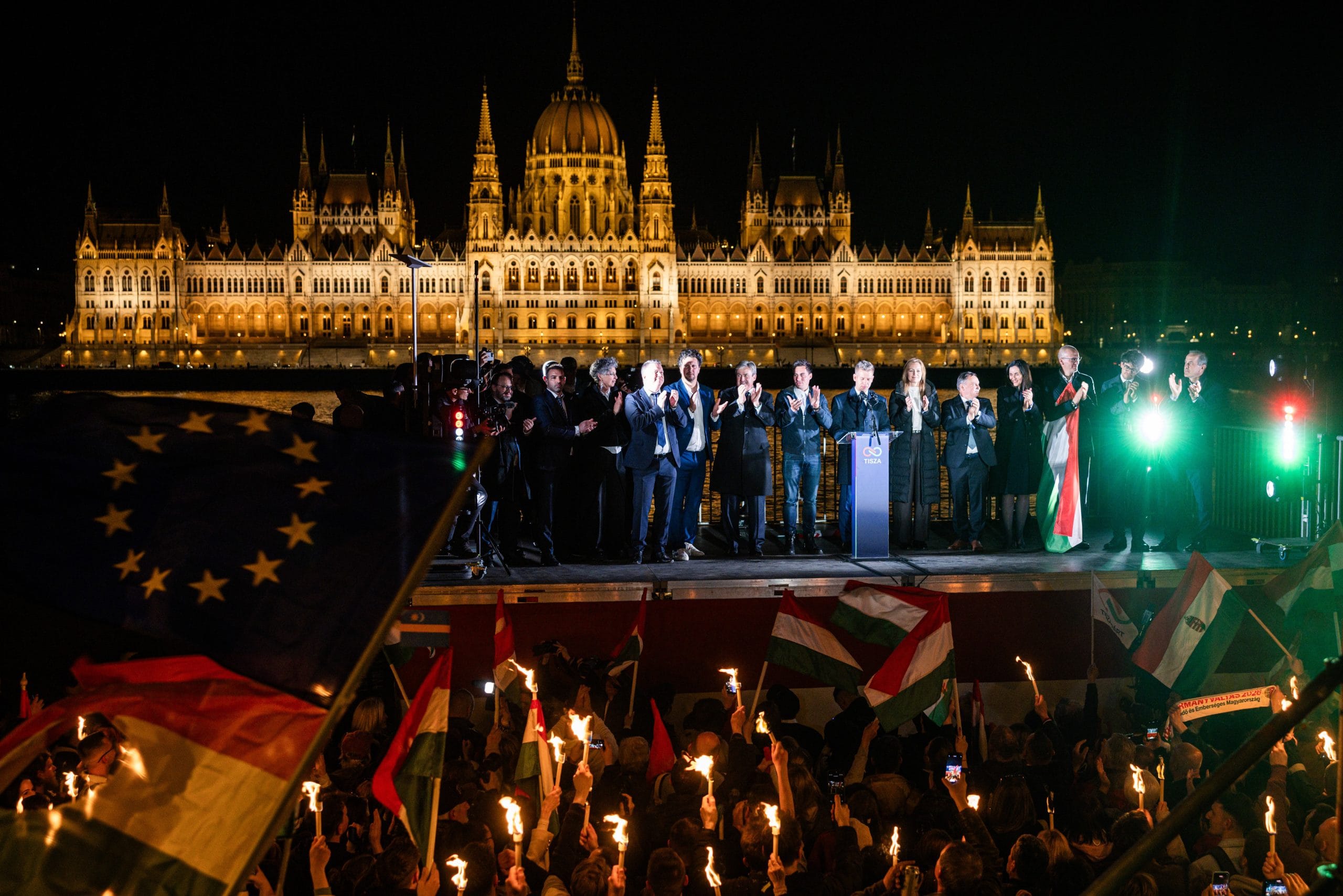 Peter Magyar addresses supporters. | Photographer: Akos Stiller/Bloomberg