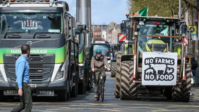 Trucks and tractors block O'Connell Street in Dublin during a National Fuel Protest against rising prices on April 9. | Photographer: Paul Faith/AFP/Getty Images