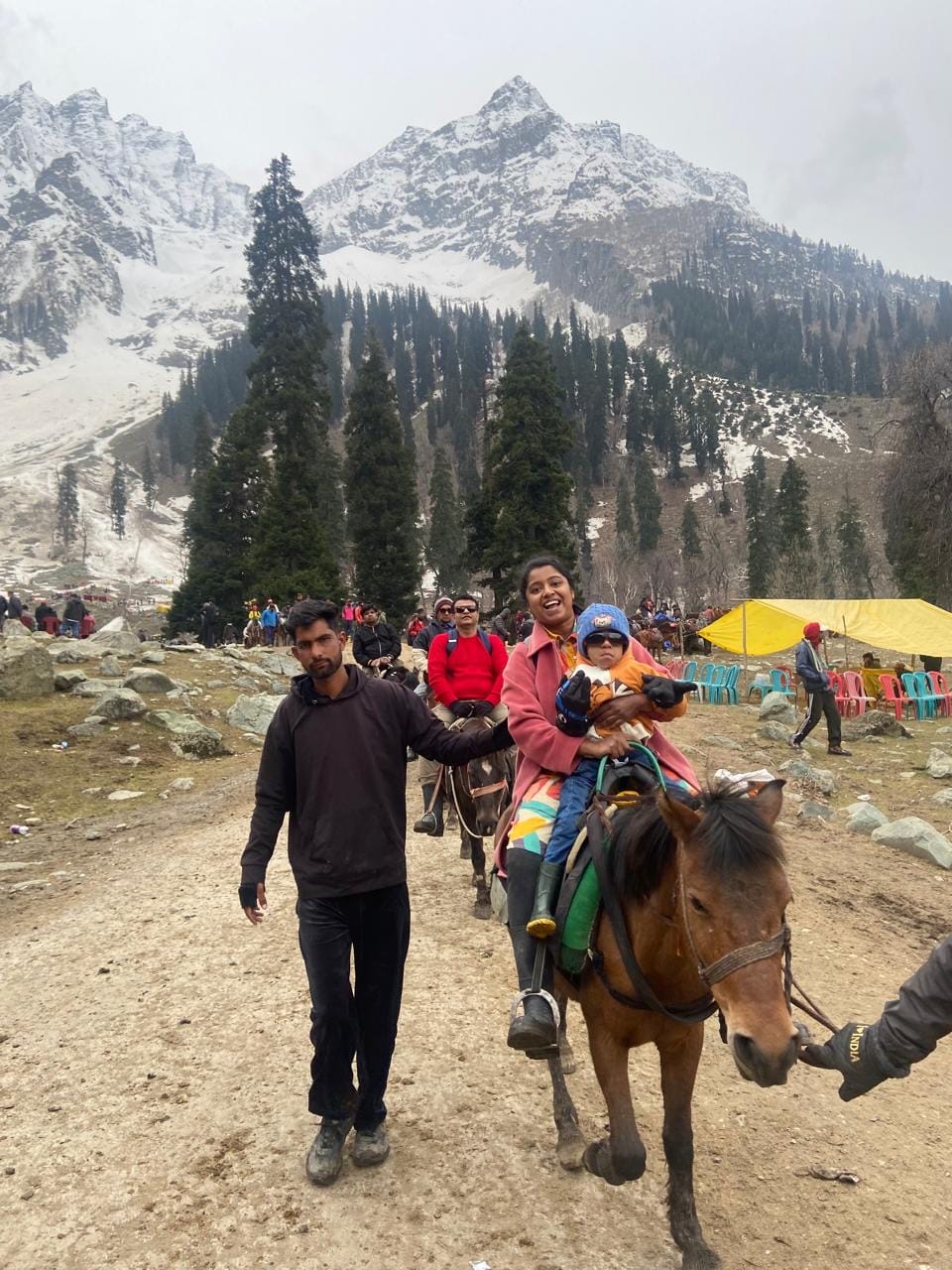 Bharat Bhushan, his wife Sujatha, and their 3-yr-old son in Pahalgam on the afternoon of 22 April 2025, hours before attack | By special arrangement