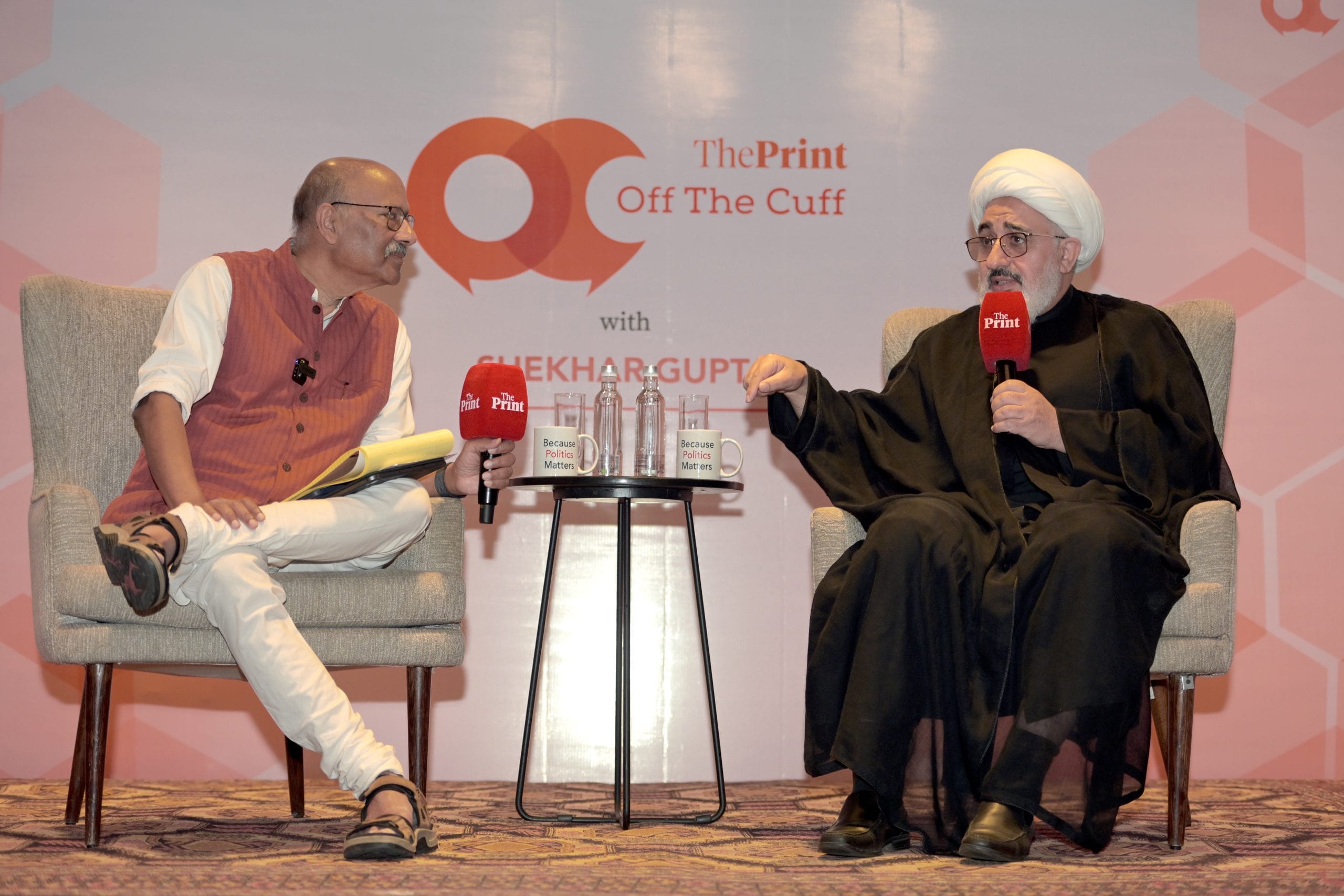 Shekhar Gupta, ThePrint's Editor-in-Chief, listens to Abdul Majid Hakeem Ilahi, Representative of the Supreme Leader of Iran to India, during the discussion | Suraj Singh Bisht | ThePrint