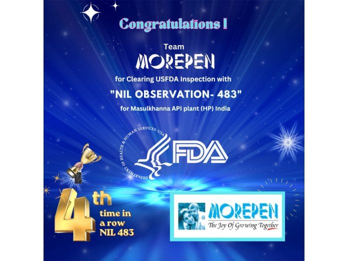 Morepen Labs' Facility Clears USFDA Inspection with NIL Adverse Observation for the Record Fourth Consecutive Time