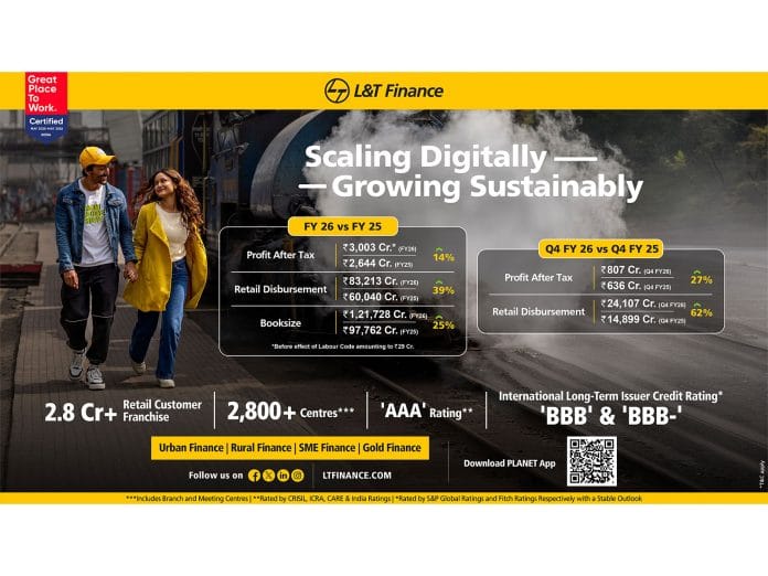 L&T Finance Records Highest Ever Consolidated Annual PAT of Rs. 3,003 Cr. (before effect of Labour Code Considered in Q3FY26) in FY26, up 14% YoY