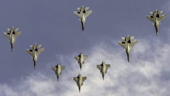Indian Air Force aircraft in formation during an exercise | Photo: ANI