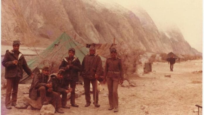 Arrival at the Base Camp on the snout of the Glacier. Then Capt Yashpal Yadav can be seen on the extreme right and then Maj R S Sandhu, Alpha Company Commander, 4 Kumaon on the extreme left | Photo courtesy Amit Paul