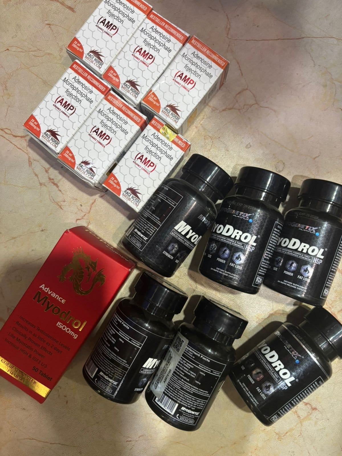 Prohibited performance-enhancing substances and expired health supplements seized from Najafgarh. | X/@ANI