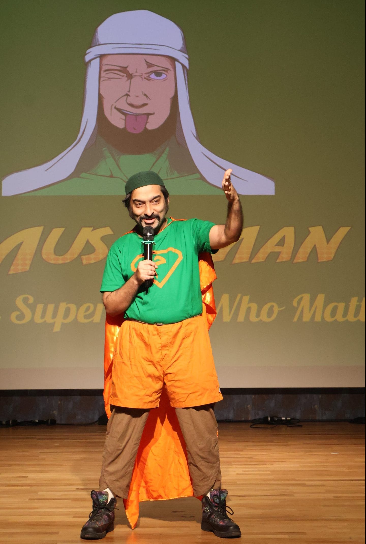 Falah Faisal, the creator of Musalman, does stand-up comedy dressed as his hero. | By special arrangement