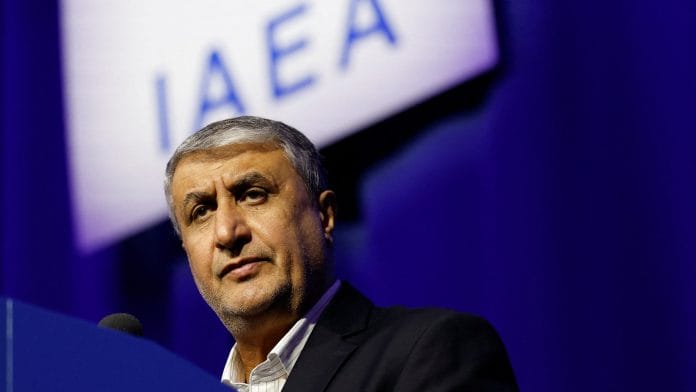 FILE PHOTO: Mohammad Eslami, head of the Atomic Energy Organization of Iran (AEOI), speaks at the opening of the International Atomic Energy Agency (IAEA) General Conference at the agency's headquarters in Vienna, Austria, September 15, 2025. | REUTERS/Lisa Leutner/File Photo