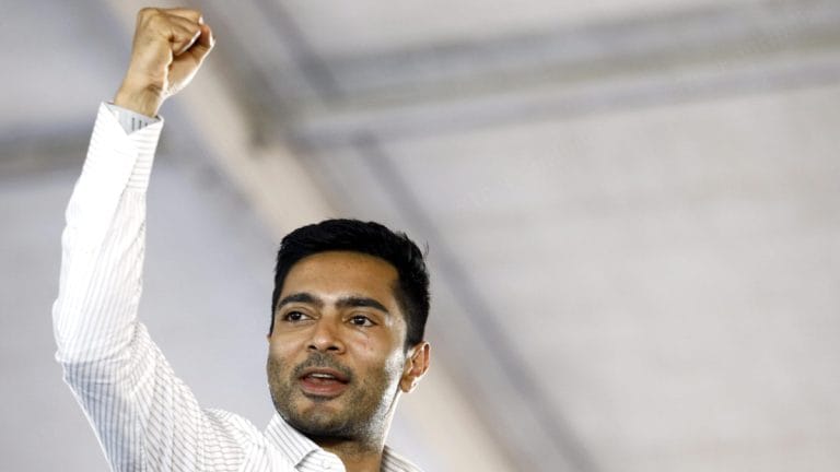 Chopper entry, folded hands & an open challenge: Glimpses from Abhishek Banerjee’s Medinipur rally