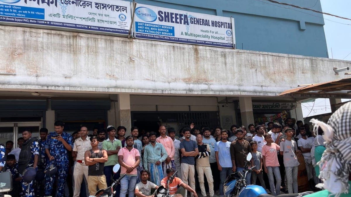 Protesters gather at a local hospital in Sujapur on Wednesday (1 April 2026) | Moushumi Das Gupta/ThePrint