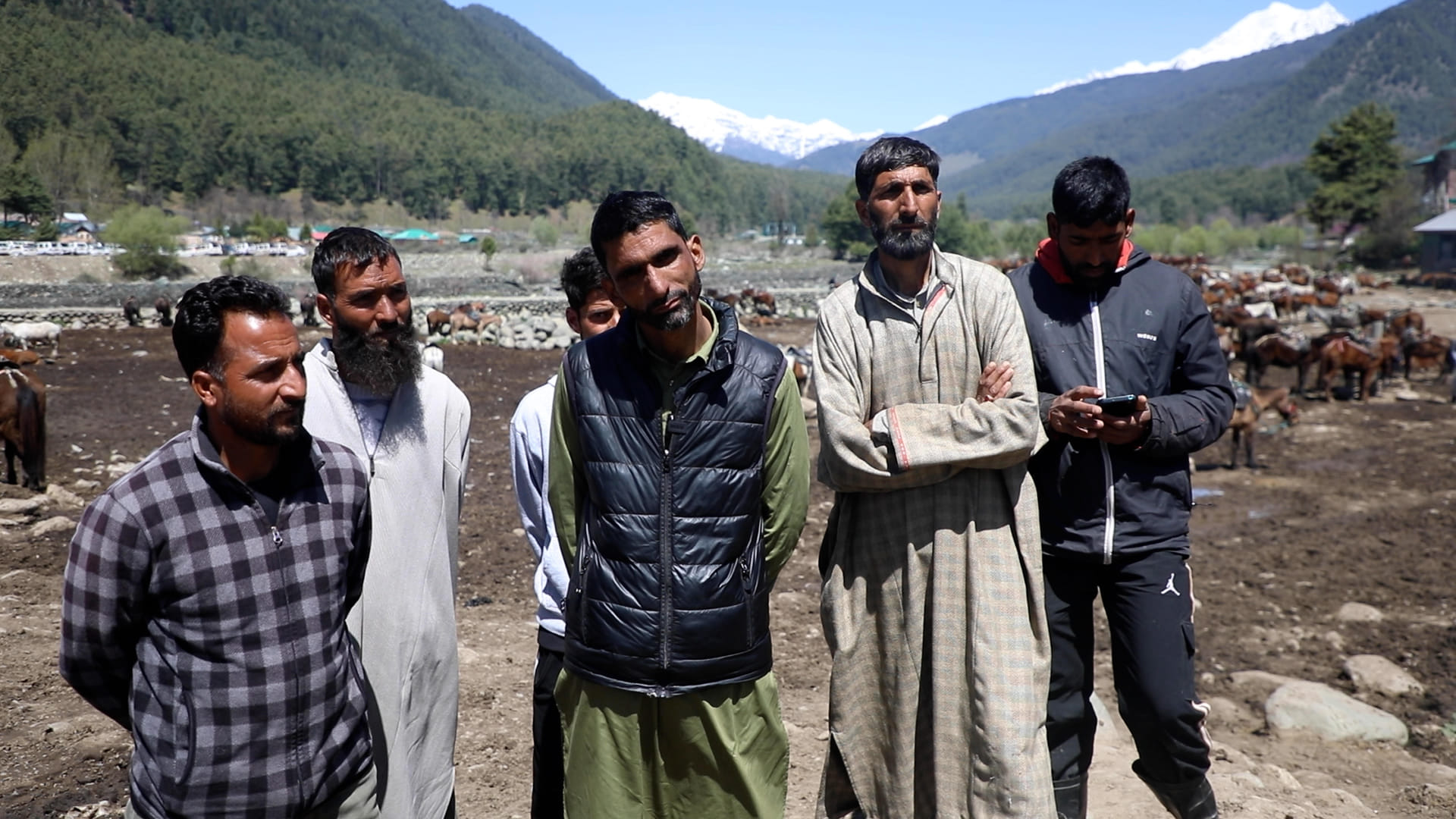 President of Ponywallah Association in Pahalgam with other ponywallahs. They believe tourism has finished in the town for ponywallahs like them. | Mohammad Hammad/ThePrint