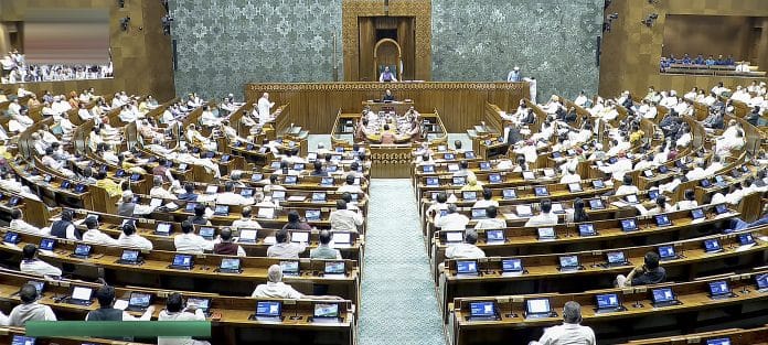Lok Sabha Speaker Om Birla conducts proceedings in the House during the Special session of Parliament, in New Delhi, Thursday, April 16, 2026. | Sansad TV via PTI Photo
