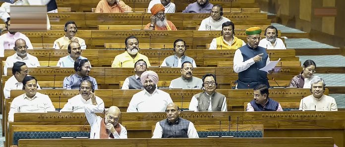 Union Minister Arjun Ram Meghwal speaks in the Lok Sabha during the Special session of Parliament, in New Delhi, Thursday, April 16, 2026. | Sansad TV via PTI Photo