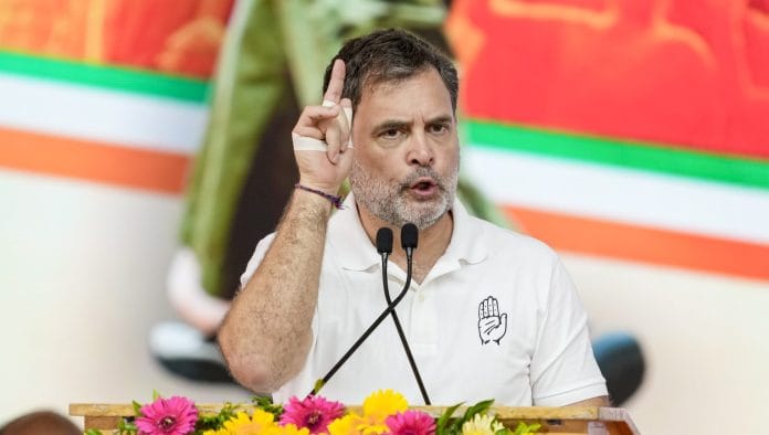Leader of Opposition in the Lok Sabha Rahul Gandhi addresses a public meeting, ahead of the Tamil Nadu Assembly elections, at Ponneri, in Tiruvallur district, Saturday, April 18, 2026. | PTI Photo/R Senthilkumar
