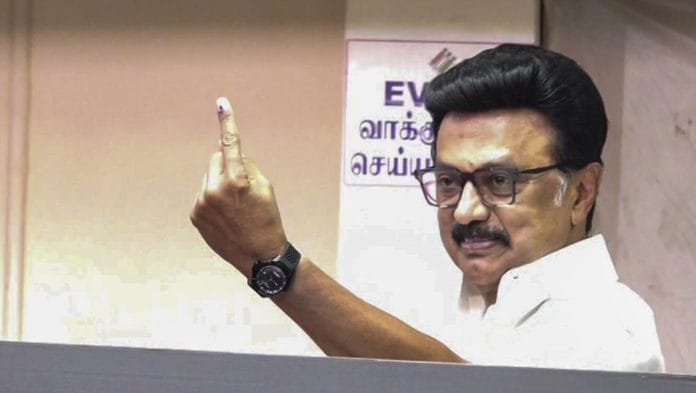 Tamil Nadu Chief Minister and DMK candidate from Kolathur constituency, MK Stalin, shows his ink-marked finger after casting a vote in the state Assembly elections, at a polling station, in Chennai, Thursday, April 23, 2026 | PTI