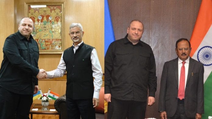 Rustem Umerov with Jaishankar (L) and Ajit Doval (R) in New Delhi on 17 April 2026 | X @rustem_umerov