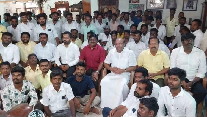 S. Ramadoss with leaders of his PMK faction at his Thailapuram residence last year | Photo by special arrangement