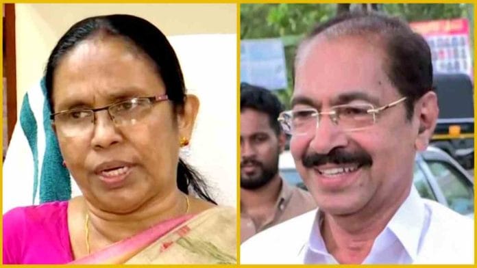 Senior CPI(M) leader K.K. Shailaja & Congress leader Sunny Joseph | Photos: ANI