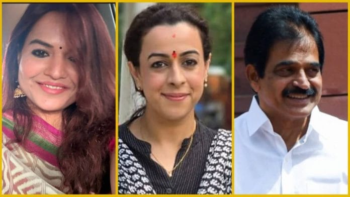 Shalini Singh (left), daughter of Brij Bhushan Sharan Singh, and Aakanksha Sinh, daughter of Sanjay Sinh; Congress leader K.C. Venugopal | Photos: Facebook & ANI