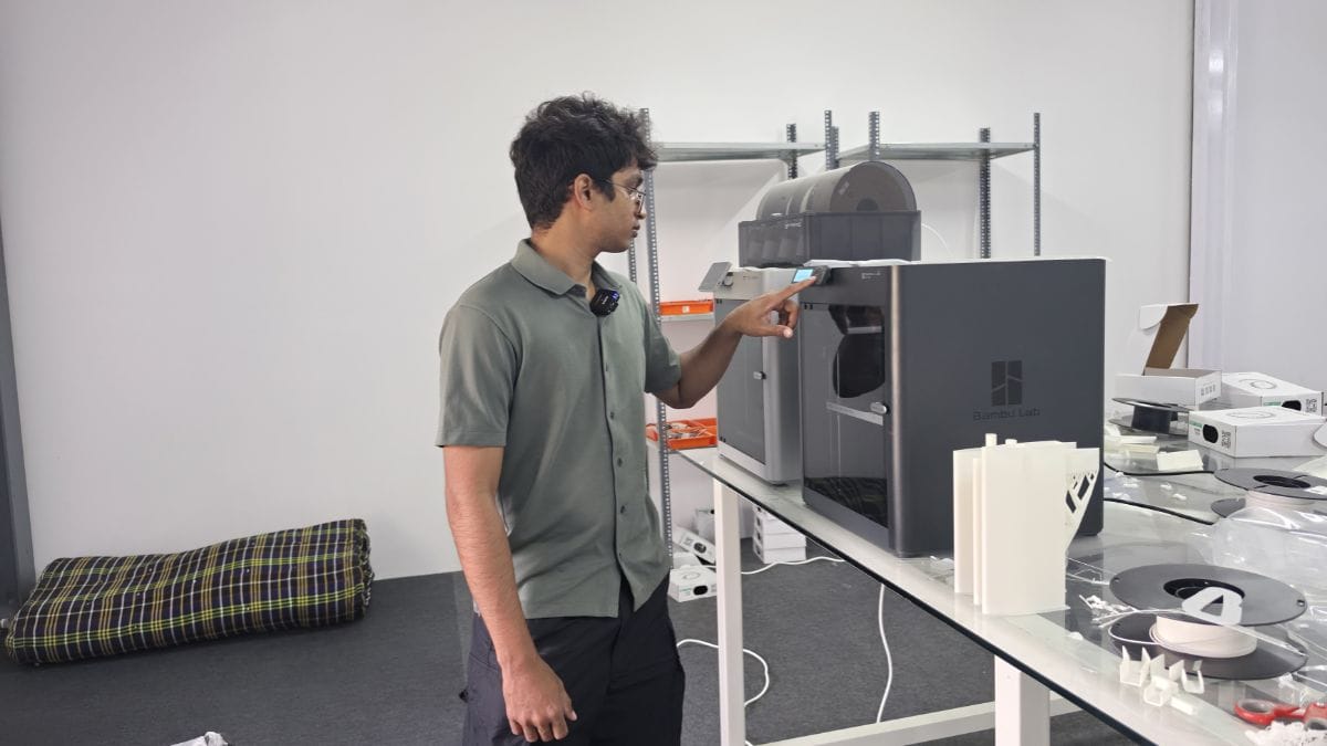 Rao showcasing the work of the company's 3D printers | Photo: Soumya Pillai, ThePrint