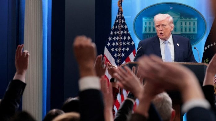 US President Donald Trump during a press conference in the James S. Brady Press Briefing Room at the White House in Washington, DC, on 6 April 2026 | Evan Vucci/Reuters