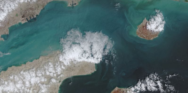 A satellite image shows the ship movement at the Strait of Hormuz on April 17, 2026, in Space. EUROPEAN UNION/COPERNICUS SENTINEL-2/Handout via REUTERS/File Photo