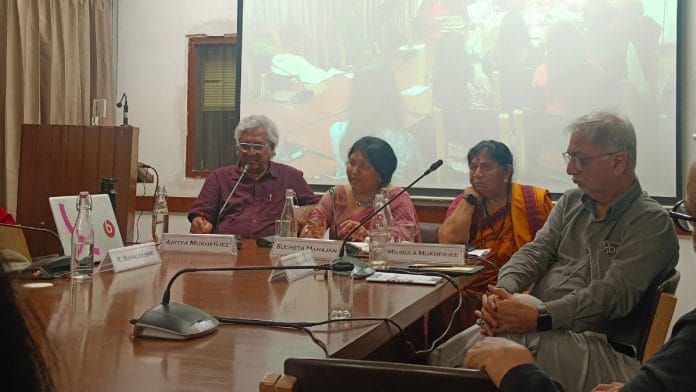 The speakers at the event were R Mahalakshmi, professor at the Centre for Historical Studies, JNU (on the ancient period); Syed Ali Nadeem Rizavi, former secretary of the Indian History Congress and chairman and coordinator of the Centre for Advanced Studies in History at Aligarh Muslim University (on the Medieval period); and Mridula Mukherjee and Aditya Mukherjee, former Professors of JNU (on Modern History) | Almina Khatoon, ThePrint