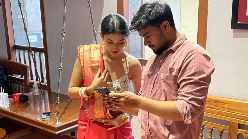 Pratibha Sahu, poses for a “concept shoot” for her Instagram page, at a restaurant in Raipur. Sabah Gurmat | ThePrint