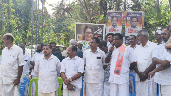 T.K.Govindan addressing UDF workers in Taliparamba constituency's Pavannoor Kadavu | Aneesa PA | ThePrint