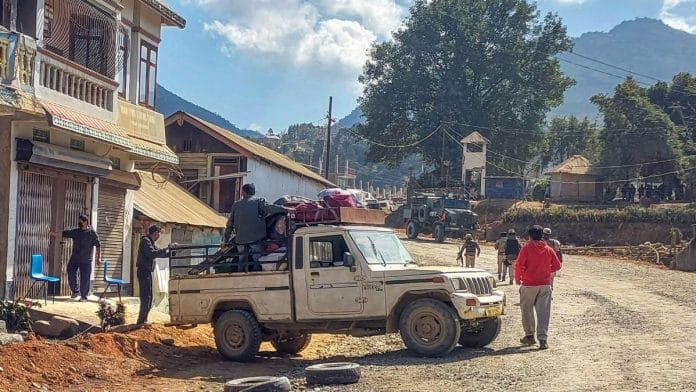 Families pack their belongings and leave for safer locations following an incident of violent clash between the Tangkhul and Kuki tribes at Litan village, in Ukhrul | ANI