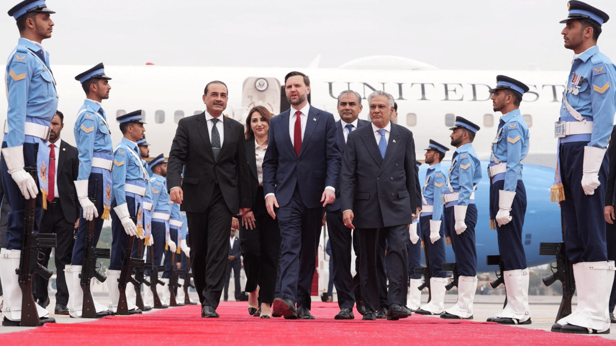 US Vice-President JD Vance walks with Pakistan's Chief of Defence Forces and Chief of Army Staff Field Marshal Asim Munir, Pakistani Deputy Prime Minister and Foreign Minister Mohammad Ishaq Dar in Islamabad |Jacquelyn Martin/Pool via REUTERS