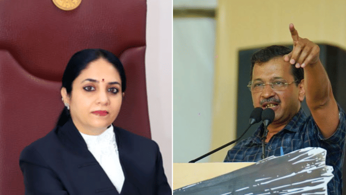 AAP chief Arvind Kejriwal (right) said that he has a reasonable apprehension of bias when it comes to Justice Swarana Kanta Sharma | Credit: Delhi HC/X