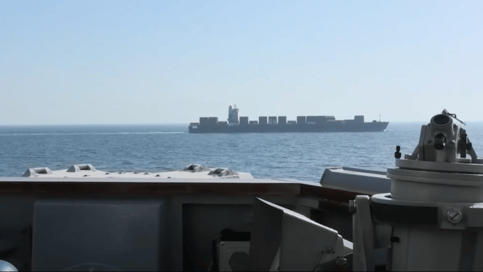 Guided-missile destroyer USS Spruance intercepted MV Touska as it transited the north Arabian Sea en route to Bandar Abbas, Iran | Credit: Screengrab via US CENTCOM