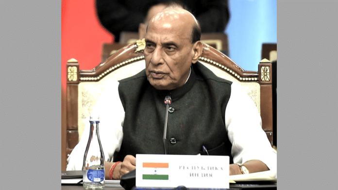Defence Minister Rajnath Singh at the SCO Defence Ministers' meeting, in Kyrgyzstan capital Bishkek on Tuesday | X/@SpokespersonMoD