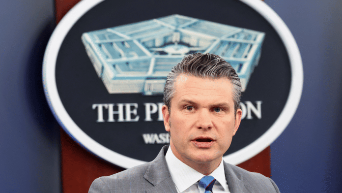 U.S. Secretary of Defense Pete Hegseth speaks during a briefing on the Iran war | Reuters/Kevin Lamarque