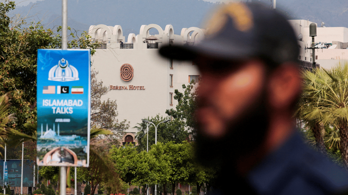 File photo of a security personnel outside the media centre near the road leading to Islamabad's Serena Hotel, where the US-Iran peace talks were held in second week of April | Reuters/Asim Hafeez