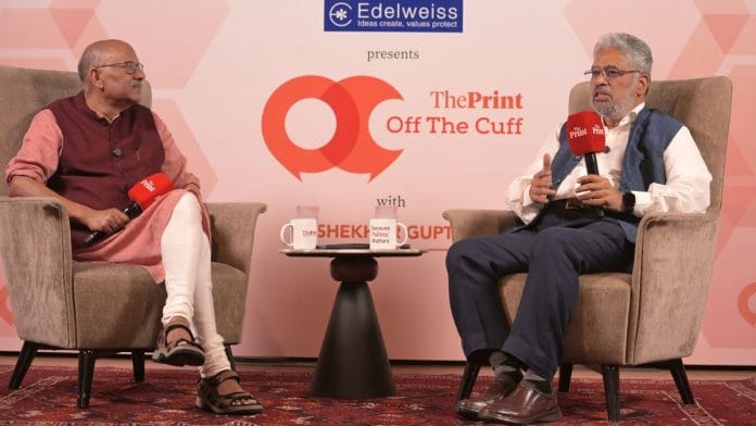 C. Raja Mohan, in conversation with ThePrint Editor-in-Chief Shekhar Gupta during an Off The Cuff event in Mumbai | Photo: Suraj Singh Bisht | ThePrint
