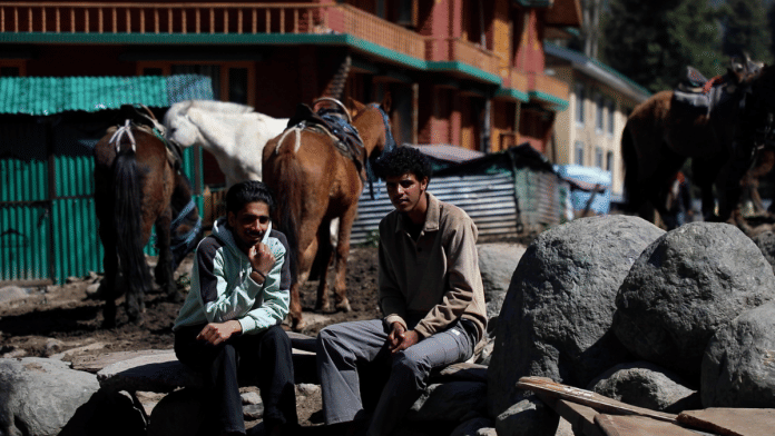 Ponywallahs waiting for tourists in Pahalgam. | Mohammad Hammad/ThePrint