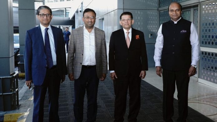 Bangladesh Foreign Minister Khalilur Rahman (second from right) being welcomed by the MEA Tuesday | X/@MEAIndia