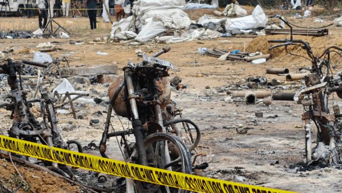 The charred remains at the site of the firecracker unit destroyed by a series of explosions. | Aneesa PA/ThePrint